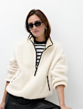 Borg Contrast Seam Half Zip Sweatshirt