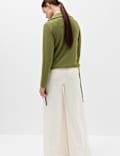 Long Sleeve Side Tie Polo Top with Cotton