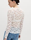 Cotton Blend Floral Lace Tie Front Top