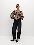 Animal Print Puff Sleeve Blouse