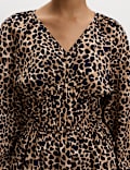 Animal Print Puff Sleeve Blouse