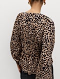 Animal Print Puff Sleeve Blouse
