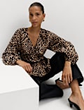 Animal Print Puff Sleeve Blouse
