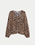 Animal Print Puff Sleeve Blouse