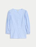 Pure Cotton Puff Sleeve Button Through Blouse