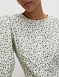 Pure Cotton Puff Sleeve Button Through Blouse