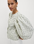 Pure Cotton Puff Sleeve Button Through Blouse