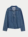 Blusa denim con lazo y cierre