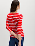 Pure Cotton Striped Slash Neck Slim Fit Top