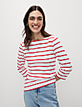 Pure Cotton Striped Slash Neck Slim Fit Top