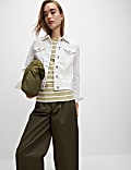 Pure Cotton Striped Slash Neck Slim Fit Top