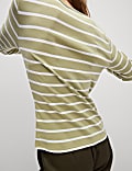 Pure Cotton Striped Slash Neck Slim Fit Top