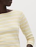 Pure Cotton Striped Slash Neck Slim Fit Top