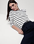 Pure Cotton Striped Slash Neck Slim Fit Top