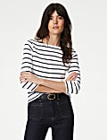 Pure Cotton Striped Slash Neck Slim Fit Top