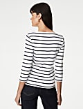 Pure Cotton Striped Slash Neck Slim Fit Top