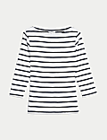 Pure Cotton Striped Slash Neck Slim Fit Top