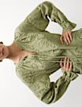 Pure Cotton Appliqué Tie Neck Blouse