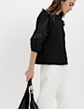Cotton Rich Ruffle Sleeve Top