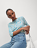 Pure Cotton Printed Slim Fit Slash Neck Top