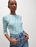 Pure Cotton Printed Slim Fit Slash Neck Top