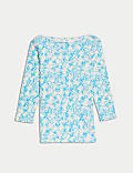 Pure Cotton Printed Slim Fit Slash Neck Top