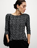 Pure Cotton Printed Slim Fit Slash Neck Top