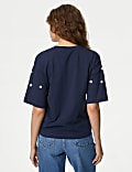 Pure Cotton Boxy Embroidered Floral T-Shirt