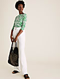 Cotton Rich Printed Slash Neck Fitted Top