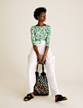Cotton Rich Printed Slash Neck Fitted Top