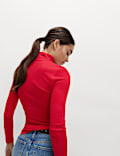 Funnel Neck Long Sleeve Slim Fit Top with Wool