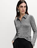 Sparkly Collared Button Detail Long Sleeve Top