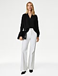 Collarless Regular Fit Long Sleeve Blouse