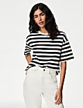 Pure Cotton Striped Boxy T-Shirt