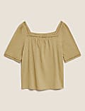 Pure Cotton Embroidered Square Neck Top