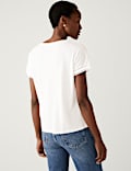 Linen Embroidered V Neck T-Shirt