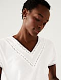Linen Embroidered V Neck T-Shirt