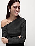 Cotton Rich Sparkly Asymmetric Neck Top