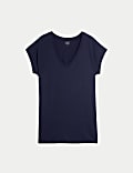 Cotton Rich V-Neck Relaxed Longline T-Shirt