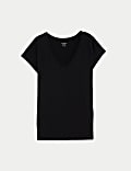 T-Shirt σε μακριά χαλαρή γραμμή με λαιμόκοψη V με υψηλή περιεκτικότητα σε βαμβάκι