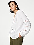 Pure Cotton Broderie Tie Neck Blouse