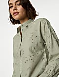 Pure Cotton Broderie Collared Shirt