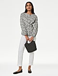 Pure Cotton Printed Crew Neck Tie Front Blouse