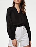Pure Cotton Embroidered V-Neck Blouse