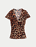Τοπ με λαιμόκοψη V και animal print
