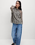 Sheer Floral Printed Long Blouson Sleeve Blouse