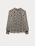 Sheer Floral Printed Long Blouson Sleeve Blouse