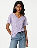 Linen Blend Striped V-Neck Top