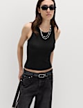 Cotton Rich Ribbed Scoop Neck Bra Vest Top