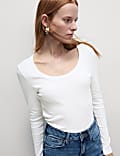 Cotton Rich Ribbed Scoop Neck Top